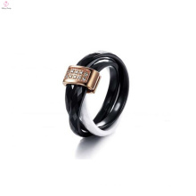 2015 regalo de navidad, blanco y negro tricíclico, anillo de cerámica pavimentada de cristal para las mujeres